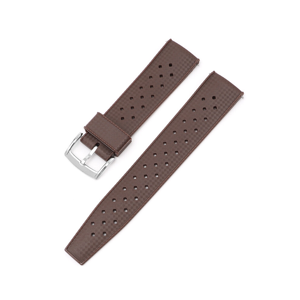 (Brown, 22MM) 20/22MM Strap For Seiko Omega Square Hole Breathable TPU Silver Buckle Strap