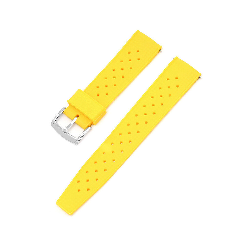 (Yellow, 22MM) 20/22MM Strap For Seiko Omega Square Hole Breathable TPU Silver Buckle Strap