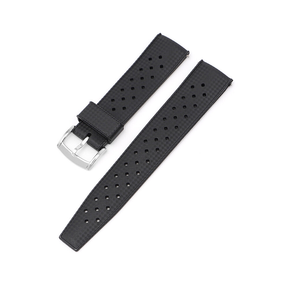 (Black, 22MM) 20/22MM Strap For Seiko Omega Square Hole Breathable TPU Silver Buckle Strap