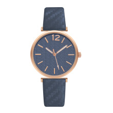 (Blue) Elegant Ladies Quartz Watch with Casual Leather Strap - Pointer Type