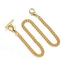 (Gold) 36.5CM Pocket Watch Chain for Jeans with T-Bar & Lobster Clasps