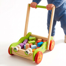 The Magic Toy Shop Baby Wooden Walker with Wooden Bricks Blocks Toddler Educational Toy