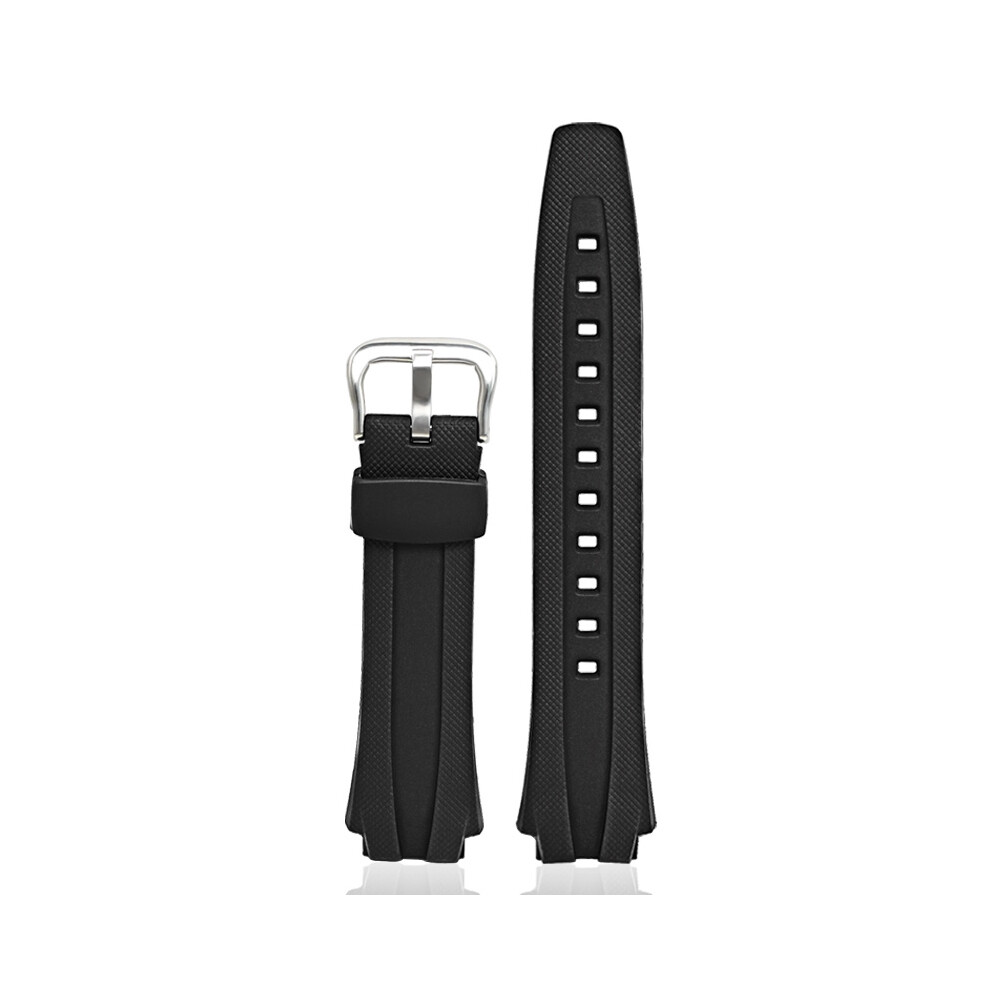 (Silver Button) For Casio AQ-160W AQ-163W Black Strap TPU Watch Band Strap 17MM Replacement