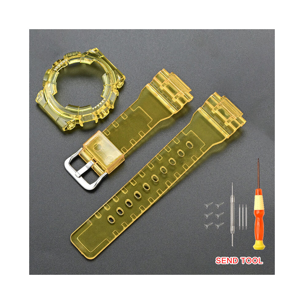 (Yellow) Watch Band Strap+Case Set With Tools For Casio Gma-S110/S120/S130/S140 320997385387