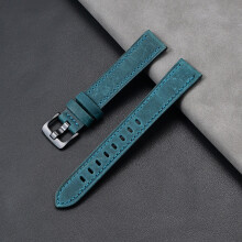 (Blue, 22MM) 18/20/22/24MM Vintage Soft Oil Waxed Leather Watch Band Strap Replacement