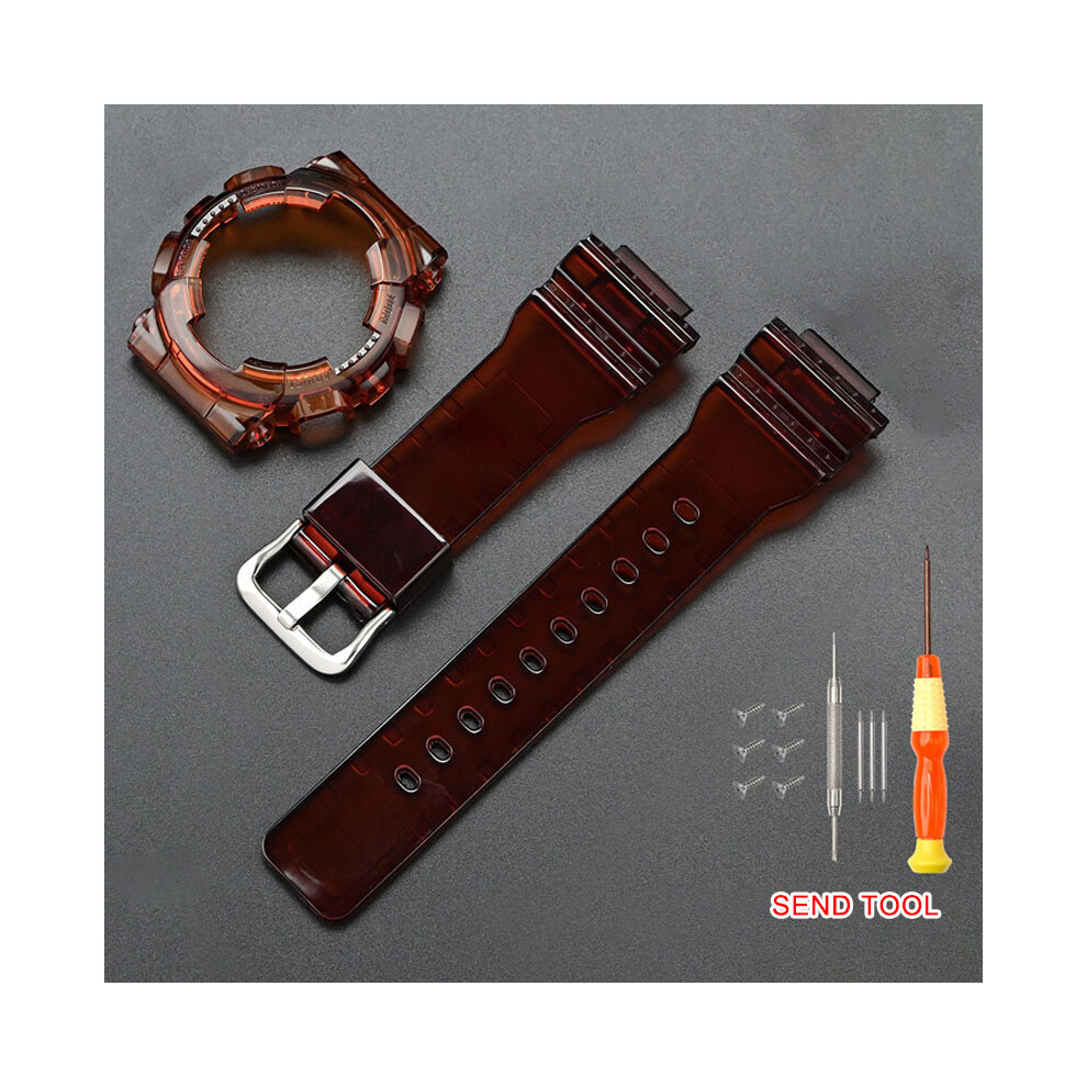 (Brown) Watch Band Strap+Case Set With Tools For Casio Gma-S110/S120/S130/S140 320997385301