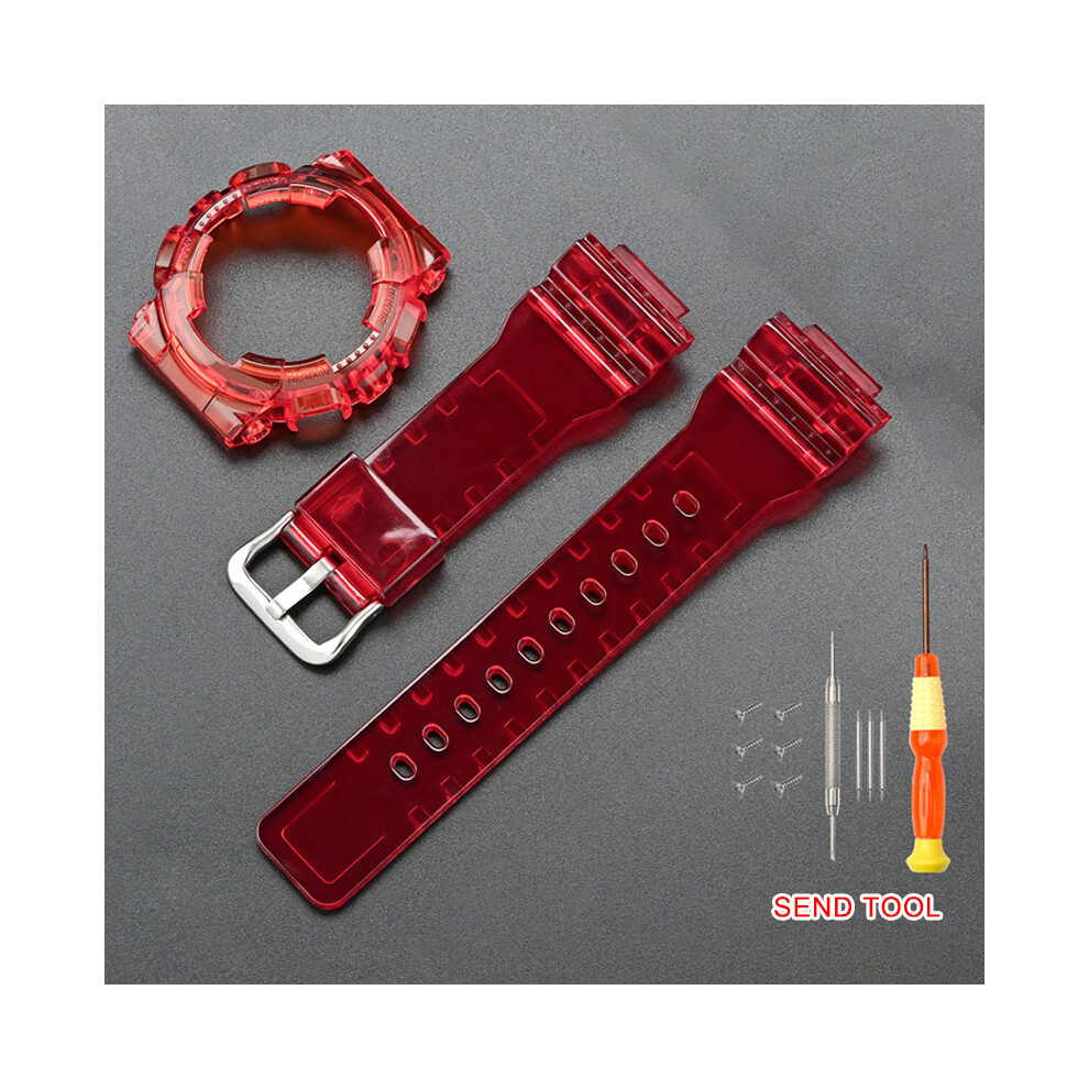 (Red) Watch Band Strap+Case Set With Tools For Casio Gma-S110/S120/S130/S140 320997385332
