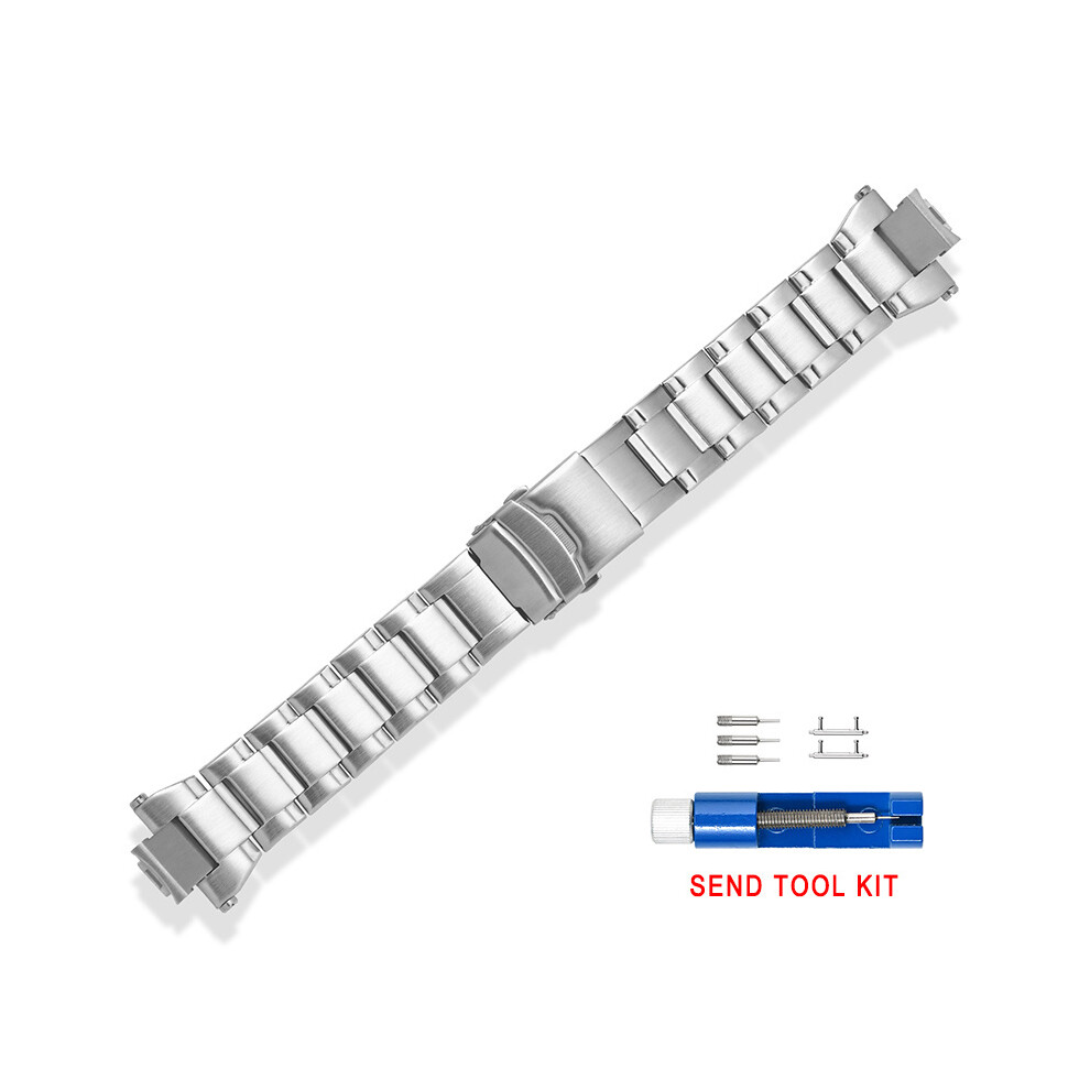 (Silver) For Casio GST-B400 Stainless Steel Watch Band Replace Strap With Tool Kit