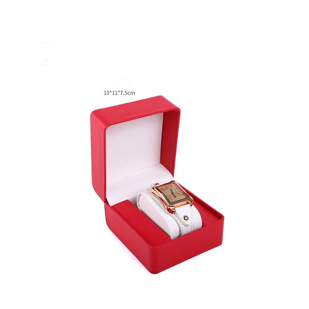 (Red) Flip PU Leather Watch Box, Jewelry Storage and Gift Packaging