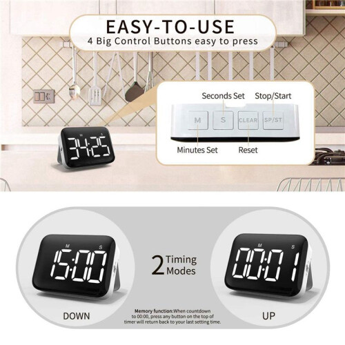 2X Digital Kitchen Timer - Magnetic Countdown Count  Timer with Large LED Display Loud Volume for Cooking and for Kids 2