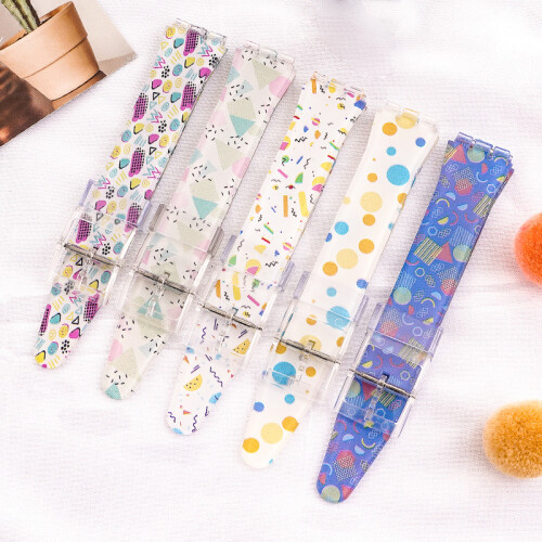 (Dots, 19MM) Silicone Strap For Swatch 17/19MM Trigeminal Printed Strap Silicone Accessory 2