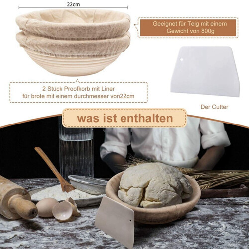 Round Set,4 Yeast Baskets for Bread and Bread Dough, Banneton Proofing Basket with Linen Inserts,Dough Scraper Set Round 2