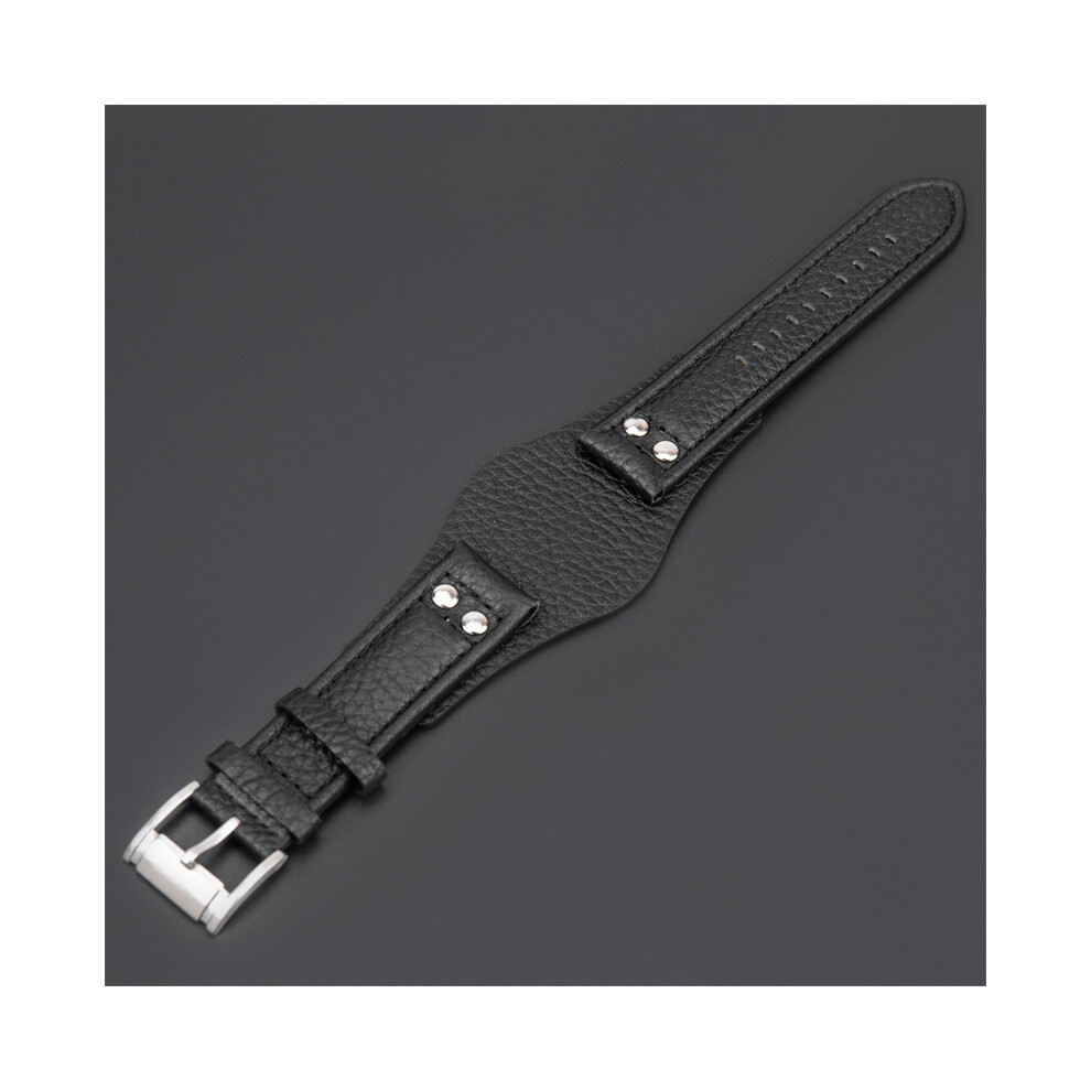 (Black) 22mm Genuine Leather Watch band For Fossil  CH2564 CH2565 Watch Steel Buckle