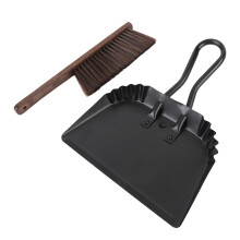 Stainless Steel Dustpan and Brush Set with Dense Elastic Bristles and Ergonomic Beech Handle for Kitchen and Office