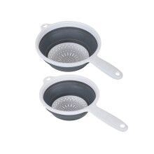 Addis 518406 Pop & Store 2 Pack Collapsible Food Colander with Handle, Set Includes 16.5cm & 24cm, White and Grey, Plastic