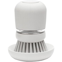 Brabantia Refillable Soap Dispensing Washing Up Brush (Light Grey) Secure Grip Palm Brush with Storage Tray