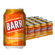 BARR 24 Pack Sparkling Orangeade, Low Sugar Orange Flavoured Fizzy Drink, Sparkling Fizzy Pop, 24 x 330ml Cans
