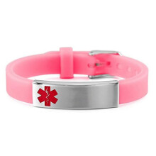 Medical Alert Bracelet with Custom Laser Engraving, Adjustable Silicone Band for Adults and Kids, Pink
