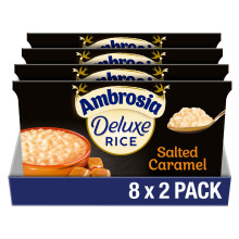 Ambrosia Deluxe Rice Pudding Salted Caramel Flavour, Ready-to-Eat Dessert, Made With West Country Cream, 2 x 110 g (Pack of 8 - Total 16 Pots)