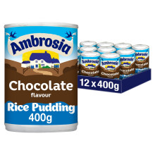 Ambrosia Chocolate Rice Pudding Cans, Creamy Ready-to-Eat Dessert, 400 g (Pack of 12)