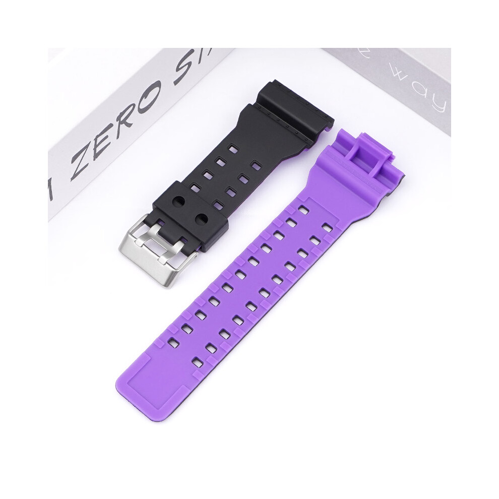 (Black+Purple) For Casio G-Shock Two-Tone Strap GA-100 GD-100 G-8900 Resin Strap