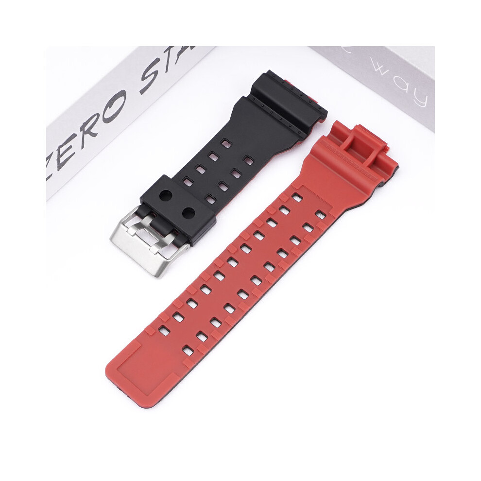 (Black + Red) For Casio G-Shock Two-Tone Strap GA-100 GD-100 G-8900 Resin Strap