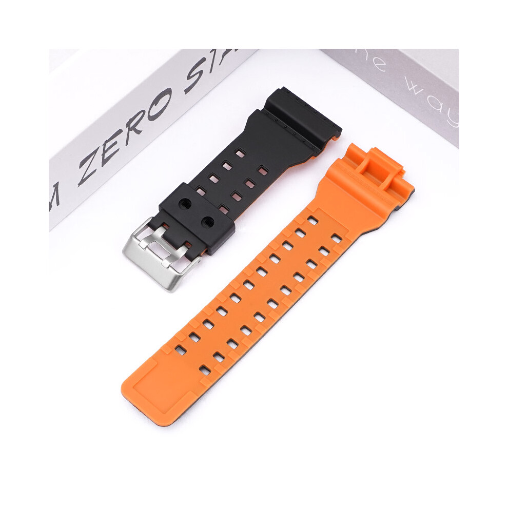 (Black+Orange) For Casio G-Shock Two-Tone Strap GA-100 GD-100 G-8900 Resin Strap