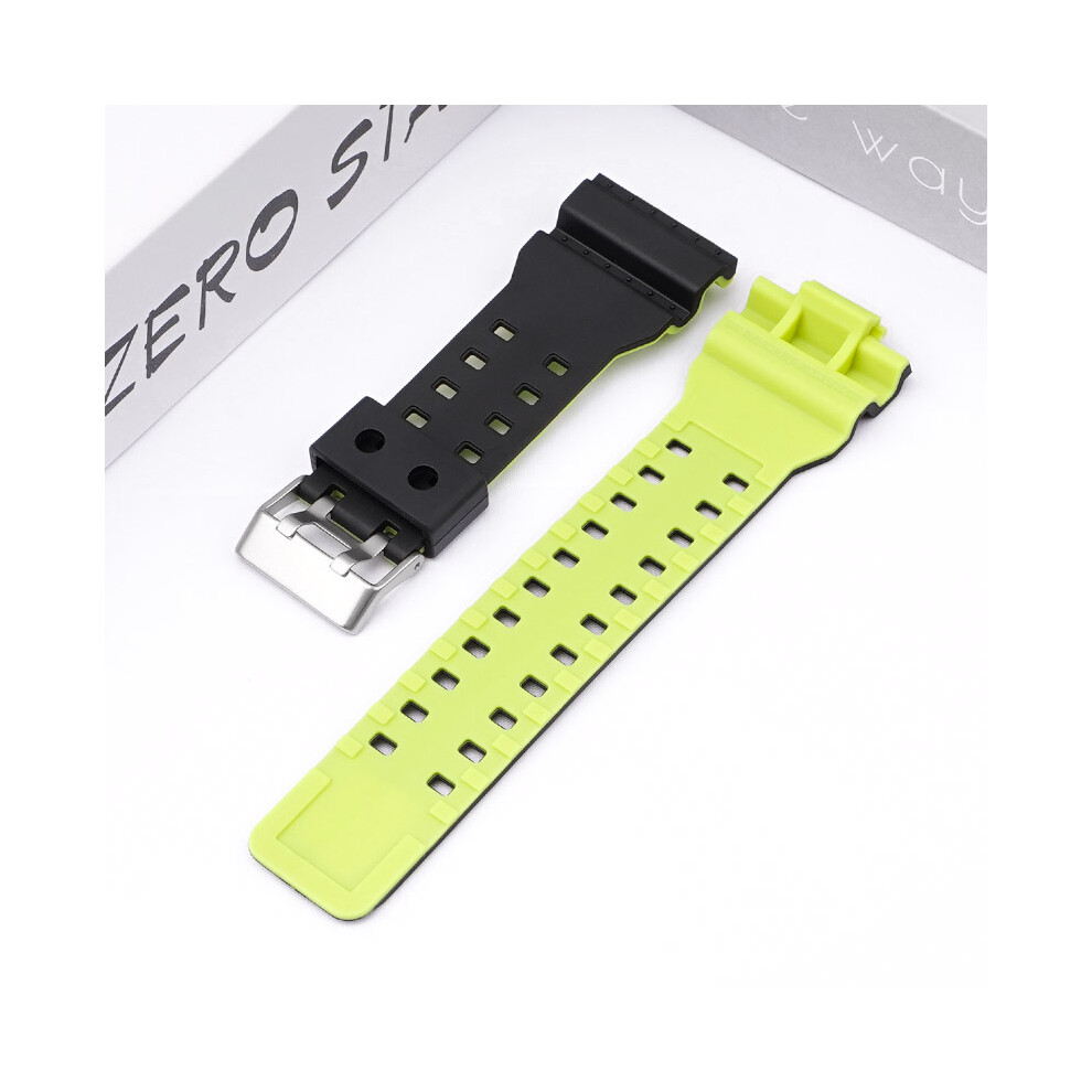 (Black + Green) For Casio G-Shock Two-Tone Strap GA-100 GD-100 G-8900 Resin Strap