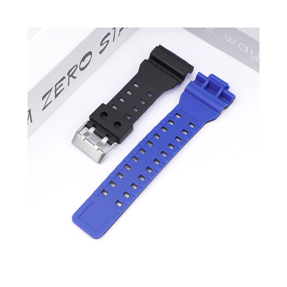 (Black + Dark blue) For Casio G-Shock Two-Tone Strap GA-100 GD-100 G-8900 Resin Strap