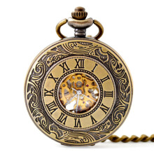 (Antique brass mechanical) Vintage Semi-Automatic Mechanical Pocket Watch with Skeleton Design and Mirror Finish