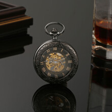 (Gunmetal skeleton) Vintage Semi-Automatic Mechanical Pocket Watch with Skeleton Design and Mirror Finish