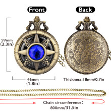 (P5029) Bronze Quartz Movement Skeleton Pocket Watch with Half-Round White Stones