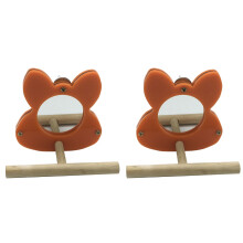 2Pcs Wooden Parrot Mirror and Perch Stand for Bird Entertainment