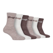 (04-Aug, Hellbraun / Creme) Jeep - 6er-Pack atmungsaktive Wandersocken für Damen aus Baumwolle