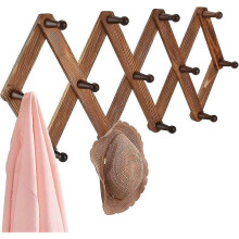 Wooden expandable nail hangers - versatile accordion wall hangers with 13 hooks for storing hats, co