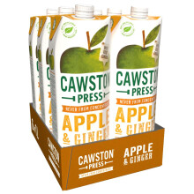 Cawston Press Apple & Ginger Pressed Juice - 1 Litre Pack of Juice Cartons All Natural – Vegan – No Added Sugar, (Pack of 6)