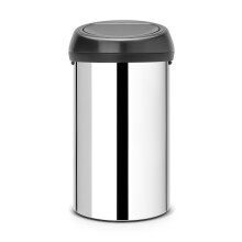 Brabantia 60 Litre Large Kitchen Touch Bin (Brilliant Steel/Matt Black Lid) Removable Lid, Soft-Touch Open, Easy Clean Rubbish Food Waste Bin