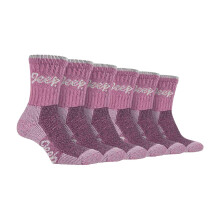(04-Aug, Rose / Creme) Jeep - 6er Pack Damen Wandersocken Atmungsaktiv | Jeep Terrain | Crew Socken Baumwolle