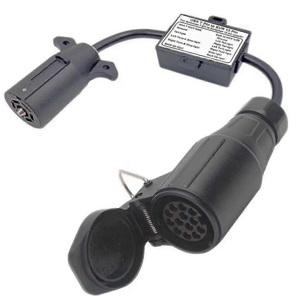 Usa To European Trailer Converter 7 Flat Socket (Us Vehicle) To 13-Pin Round Plug (Eu Trailer S202412246503 Light 7624176588723