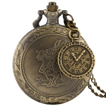 (Rabbit) Vintage Taurus Ores Skeleton Quartz Pocket Watch with Chain