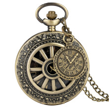 (P3490) Vintage Gear Quartz Pocket Watch with Roman Numeral Dial - Large Size Accessory
