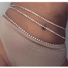 Zilveren tailleketting met strasssteentjes voor vrouwen, strandsieraden, zomerse buikketting