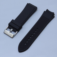 (Black+Silver Buckle) Silicone Rubber Watchband Fit For Guess W0247G3 W0040G3 W0040G7 Watches Strap