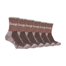 (04-Aug, Hellbraun / Creme) Jeep - 6er Pack Damen Wandersocken Atmungsaktiv | Jeep Terrain | Crew Socken Baumwolle