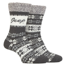 (04-Aug, Grau) Jeep - Jeep - 2 Paar Damen Thermosocken Fair Isle Muster Warme Wintersocken