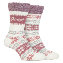 (04-Aug, Creme) Jeep - Jeep - 2 Paar Damen Thermosocken Fair Isle Muster Warme Wintersocken