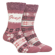 (04-Aug, Rosa) Jeep - Jeep - 2 Paar Damen Thermosocken Fair Isle Muster Warme Wintersocken