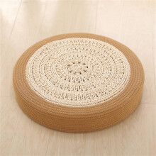 Round Tatami Floor Cushion, Padded Knitted Straw Seat Mat, Neutral Khaki Multiuse Home Decor 60x60x10cm