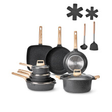 VEVOR 19 Piece Pots and Pans Set, Granite Nonstick Cookware Set, Induction Cookwares, Kitchen RV Cooking Sets with Frying, Sauce, Saute, Tempered