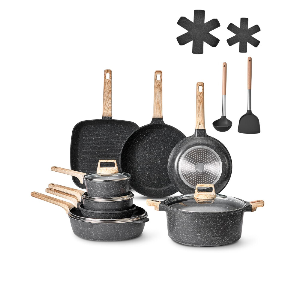 Vevor 19 Piece Pots And Pans Set, Granite Nonstick Cookware Set, Induction Cookwares, Kitchen Rv Cooking Sets With Frying, Sauce, Saute, Tempered
